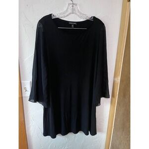 Eileen Fisher Black 100% Silk Tunic Top Sheer Bell Sleeve Medium